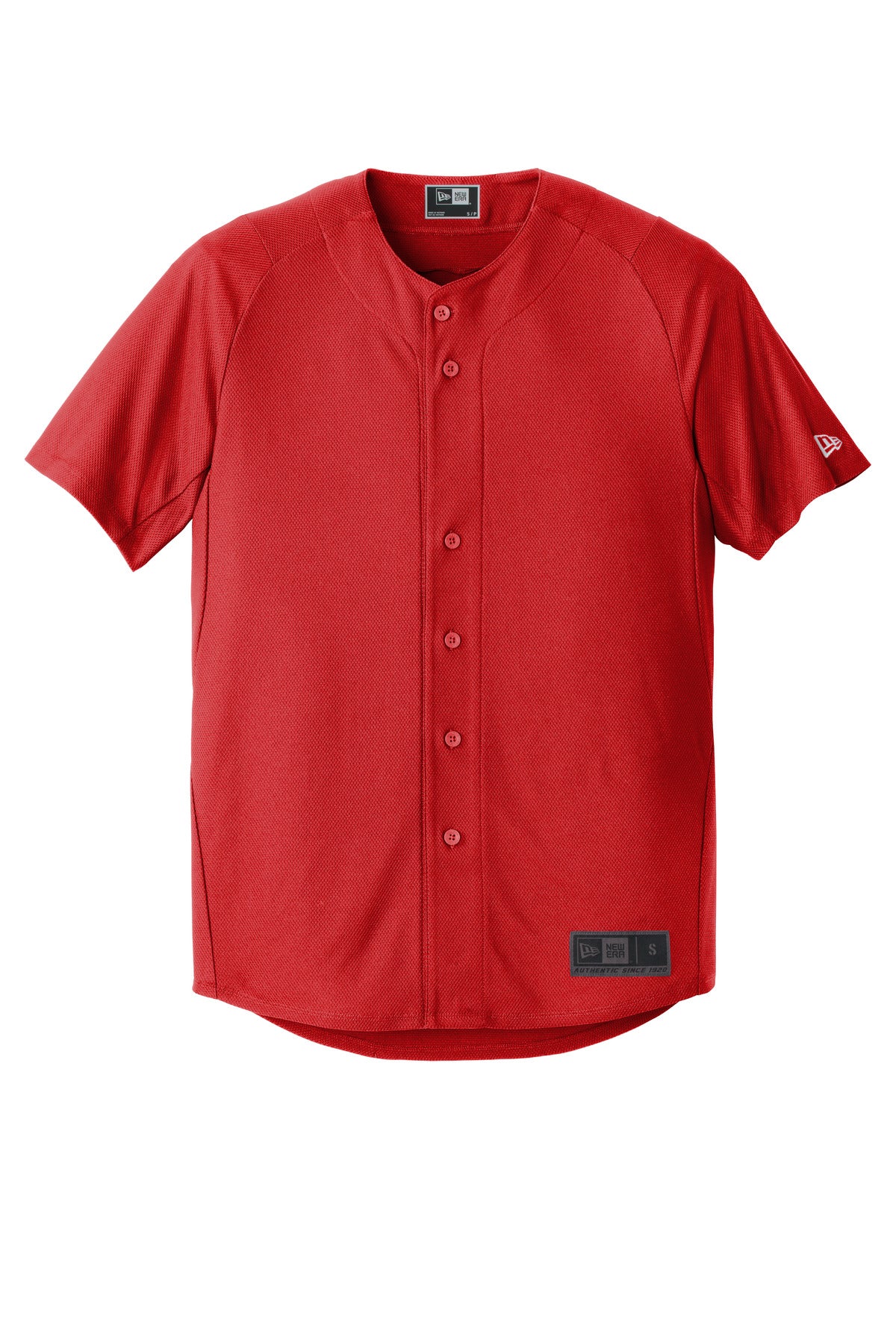 Front View of Scarlet New Era Diamond Era Full-Button Jersey. NEA220