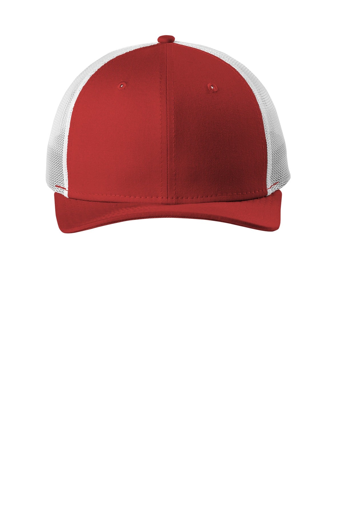 Front View of Scarlet/White New Era Snapback Low Profile Trucker Cap NE207