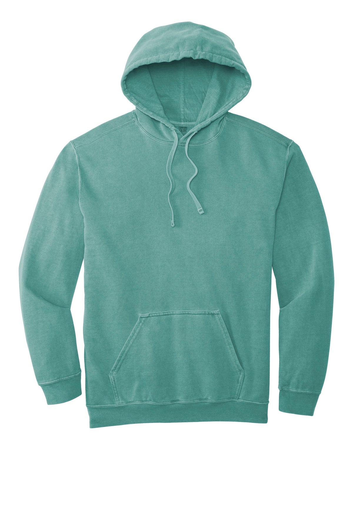 Front View of Seafoam COMFORT COLORS Ring Spun Hooded Sweatshirt. 1567