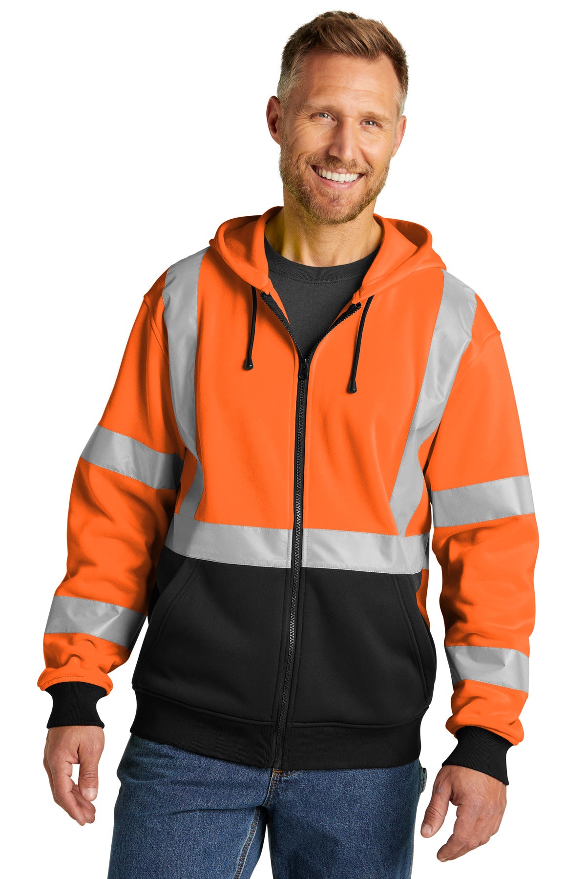 Front View of SftyOrg CornerStone A107 Class 3 Heavy-Duty Fleece Full-Zip Hoodie CSF300