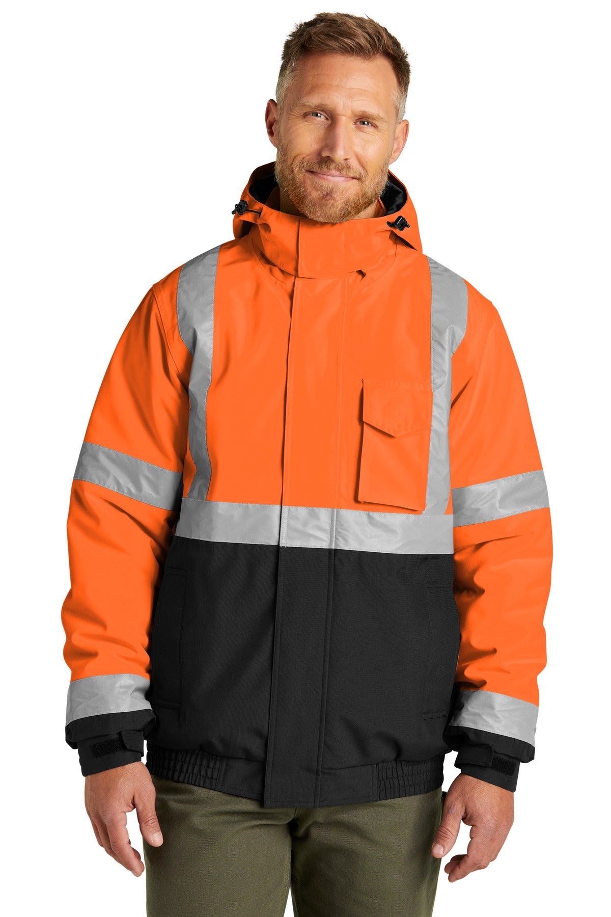 Front View of SftyOrg CornerStone ANSI 107 Class 3 Economy Waterproof Insulated Bomber Jacket CSJ500