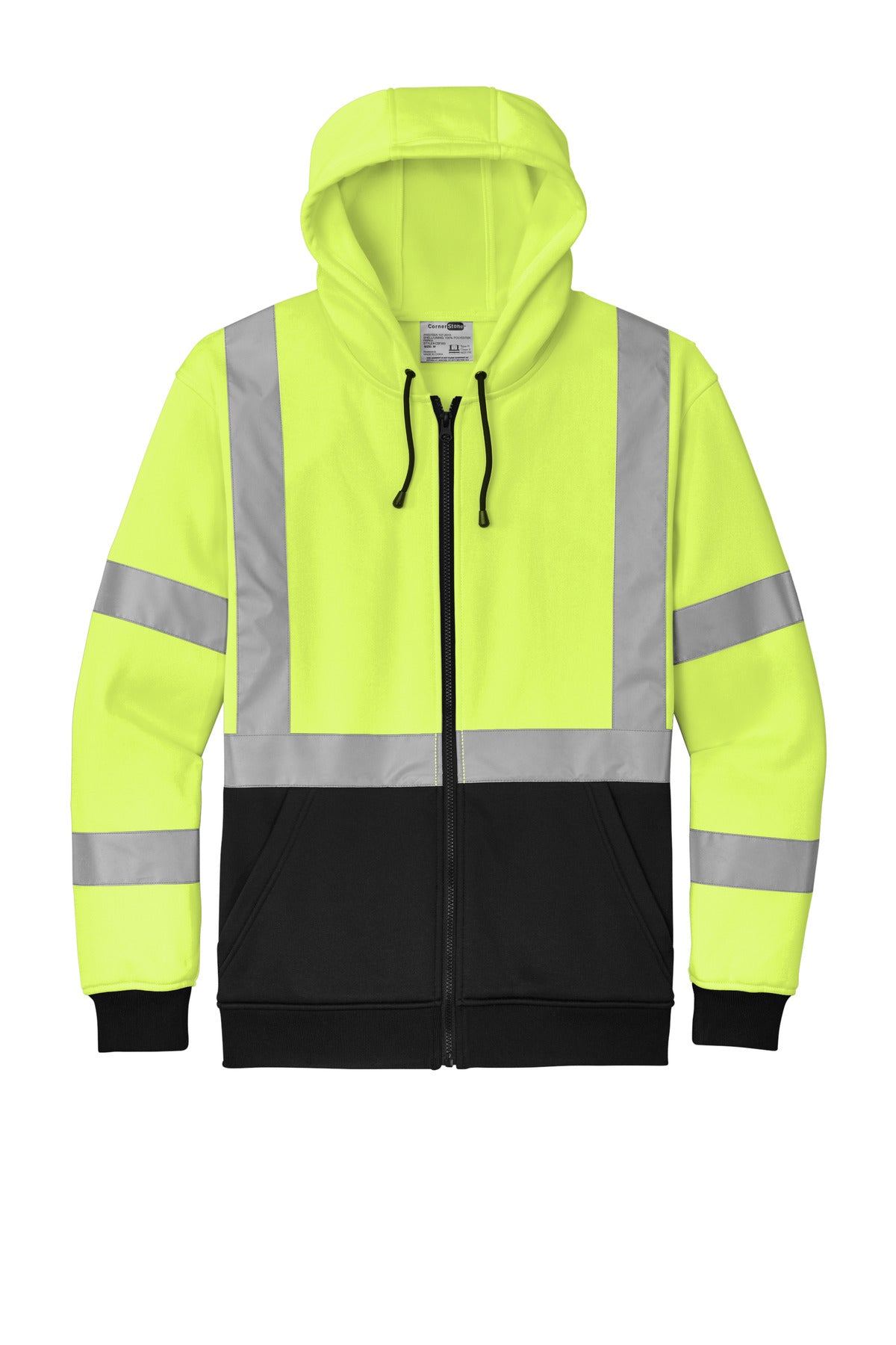 Front View of SftyYellow CornerStone A107 Class 3 Heavy-Duty Fleece Full-Zip Hoodie CSF300