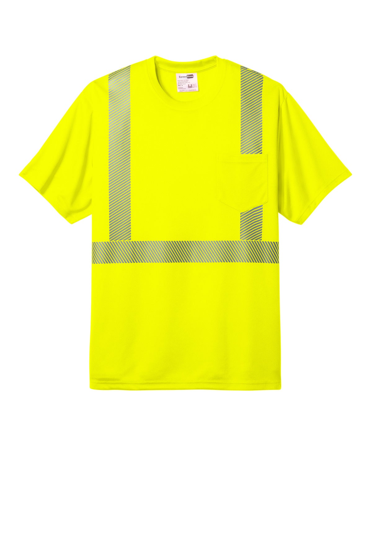 Front View of SftyYellow CornerStone ANSI 107 Class 2 Segmented Tape Tee CS204