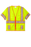 Front View of SftyYellow CornerStone ANSI 107 Class 3 Surveyor Mesh Zippered Two-Tone Short Sleeve Vest. CSV106