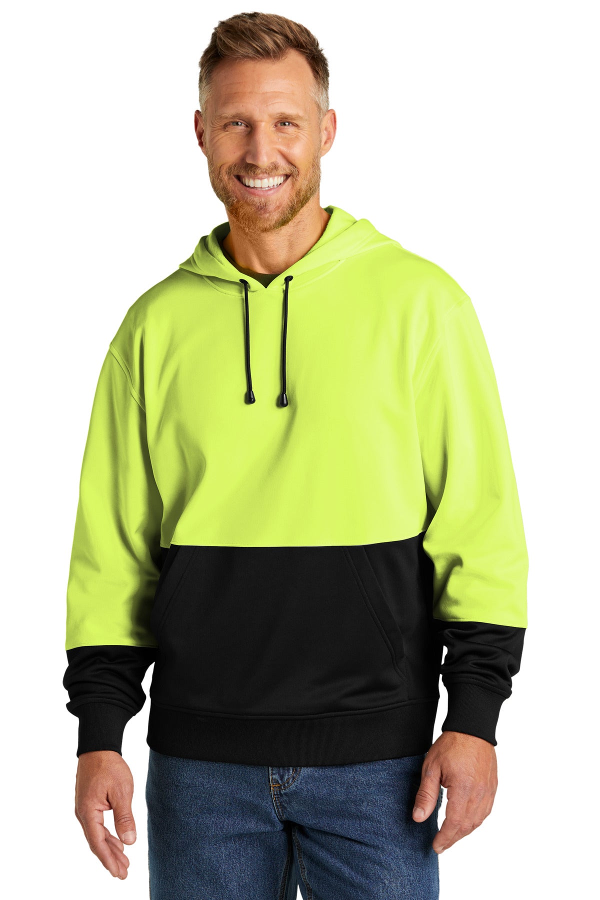 Front View of SftyYellow CornerStone Enhanced Visibility Fleece Pullover Hoodie CSF01