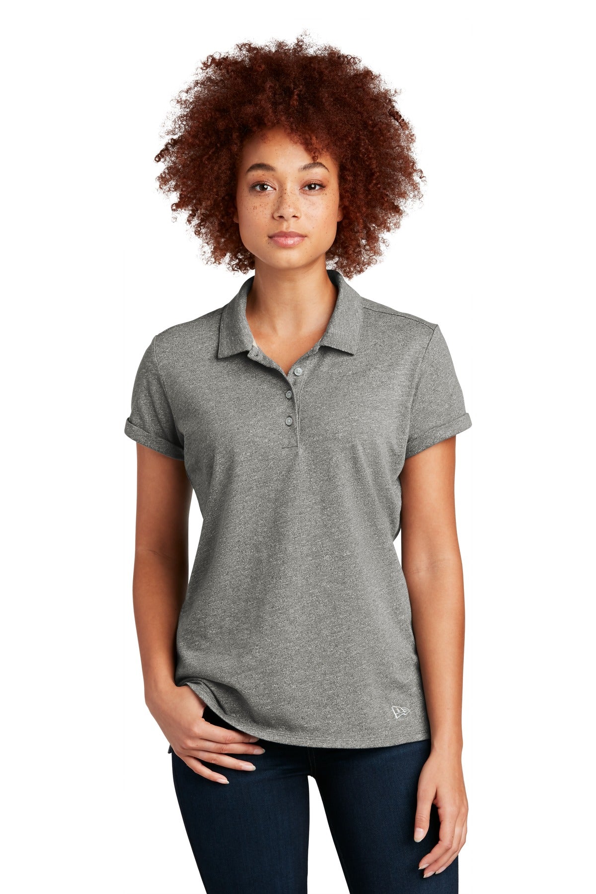 Front View of Shad Grey Twst New Era Women's Slub Twist Polo LNEA301