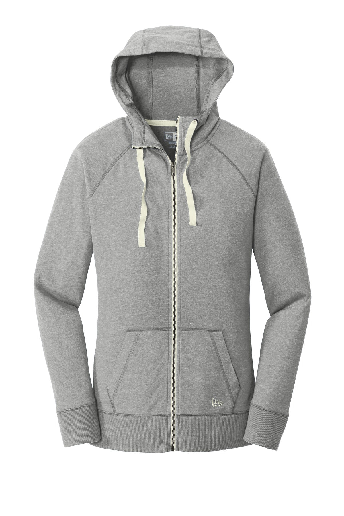 Front View of Shadow Grey He New Era Women's Sueded Cotton Blend Full-Zip Hoodie. LNEA122