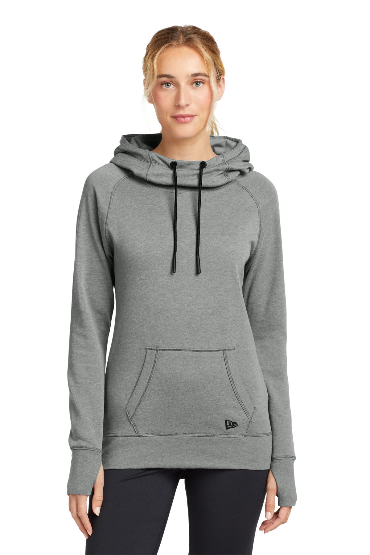 Front View of Shadow Grey He New Era Women's Tri-Blend Fleece Pullover Hoodie. LNEA510
