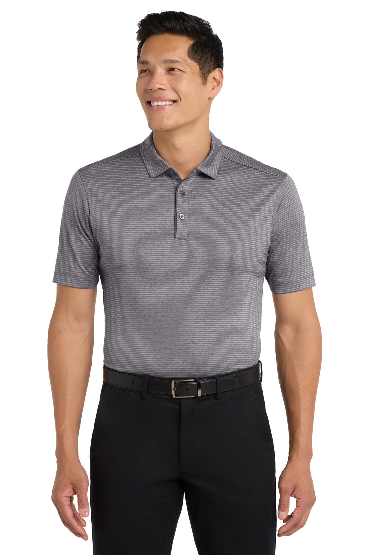 Front View of Shadow Grey Port Authority Shadow Stripe Polo. K585