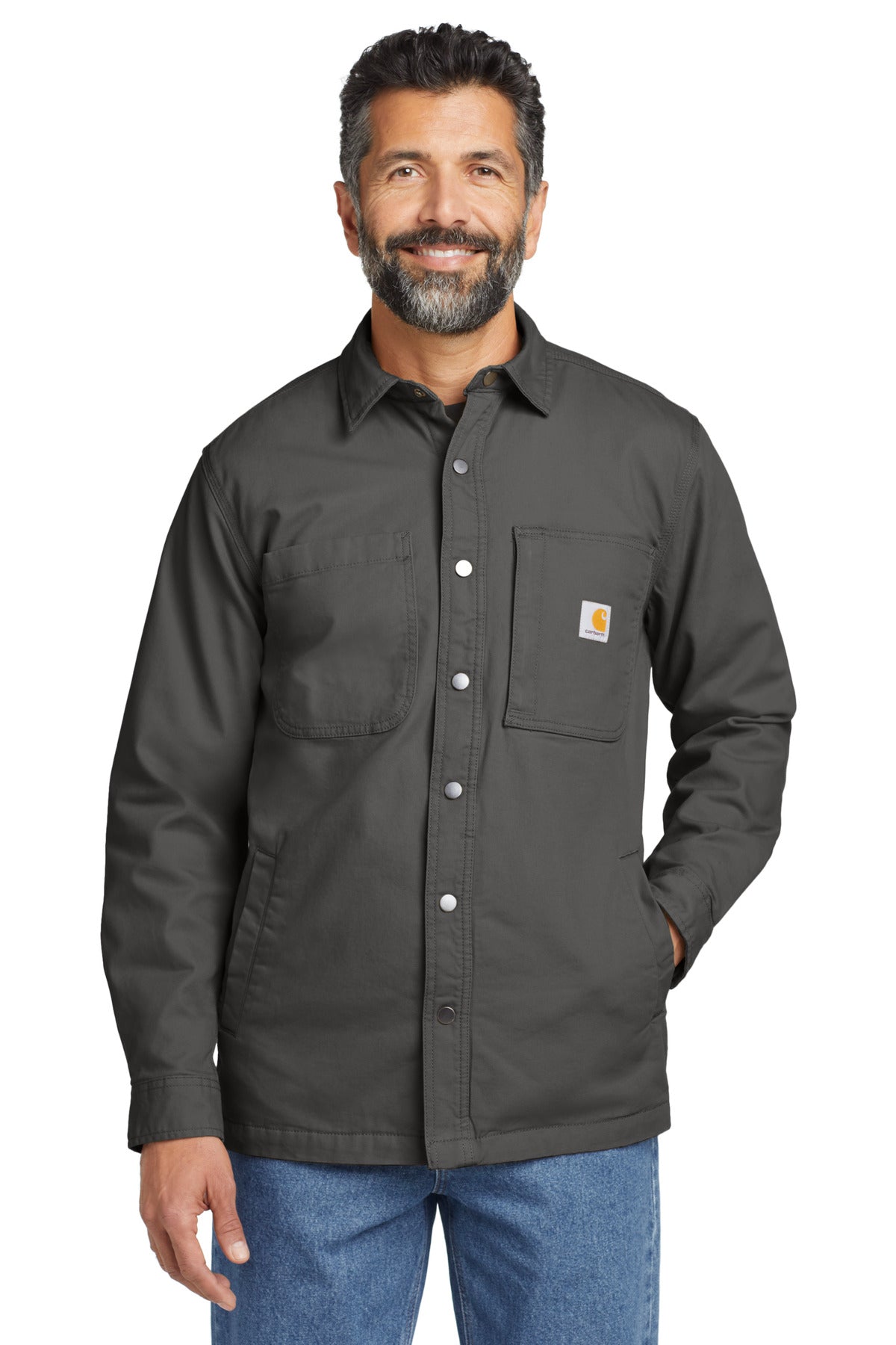 Front View of ShadowGrey Carhartt Rugged Flex Fleece-Lined Shirt Jac CT105532