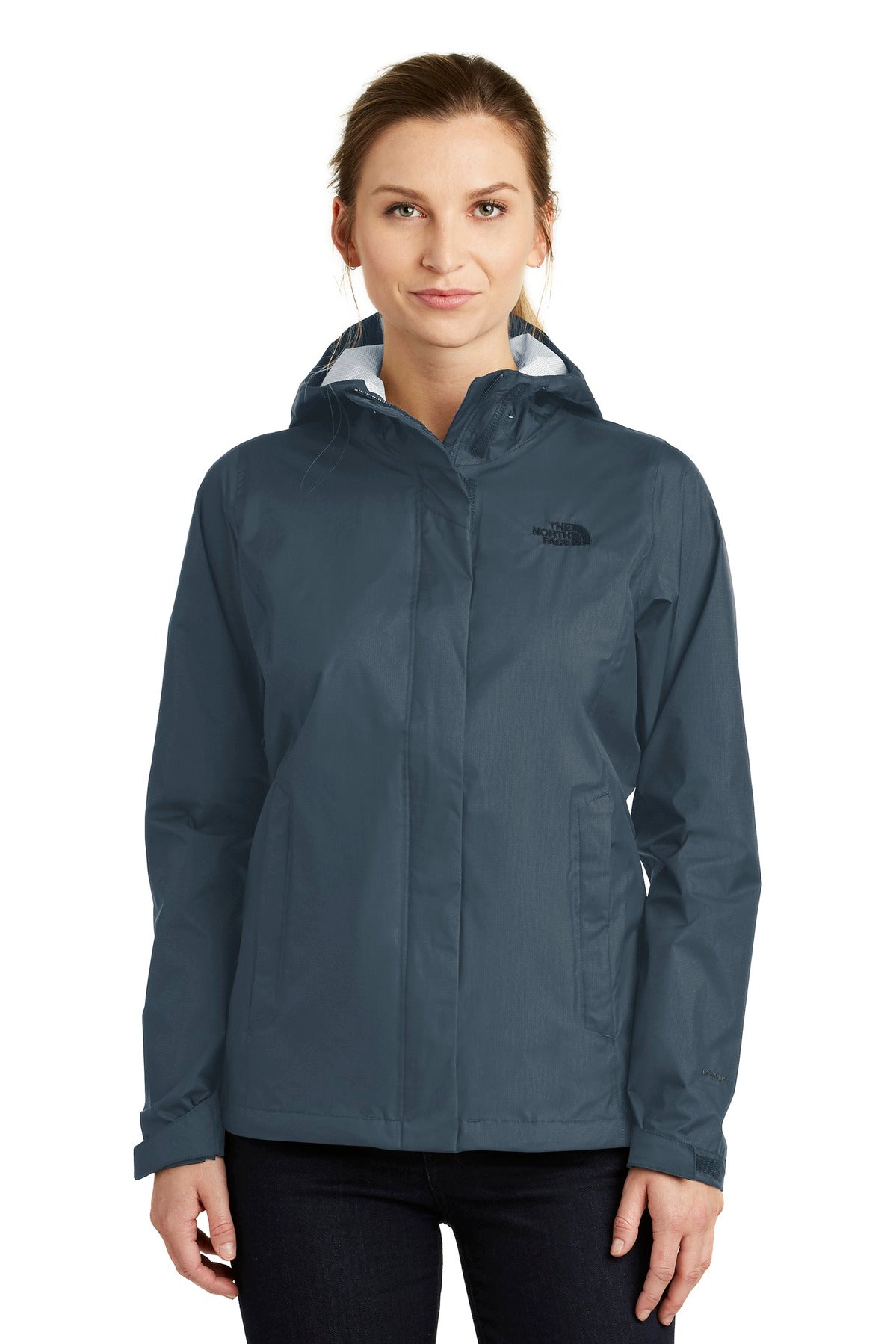 Front View of Shady Blue The North Face Women's DryVent Rain Jacket. NF0A3LH5