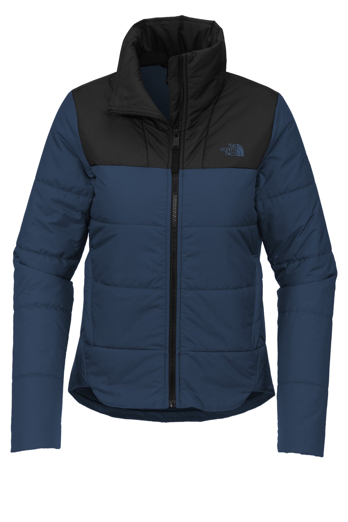 Front View of ShadyBlue The North Face Women's Chest Logo Everyday Insulated Jacket NF0A7V6K