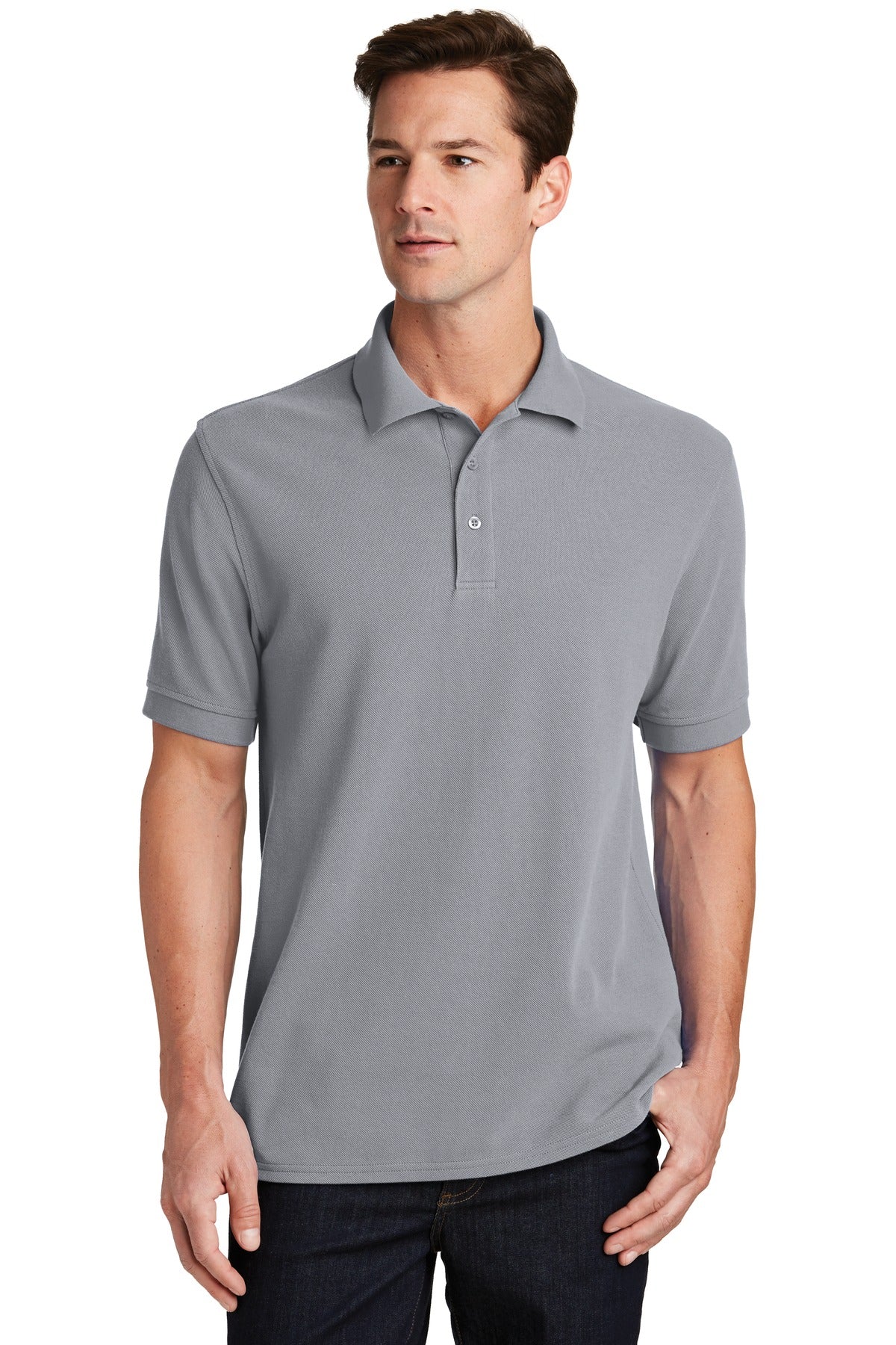 Front View of Silver Port & Company Combed Ring Spun Pique Polo. KP1500
