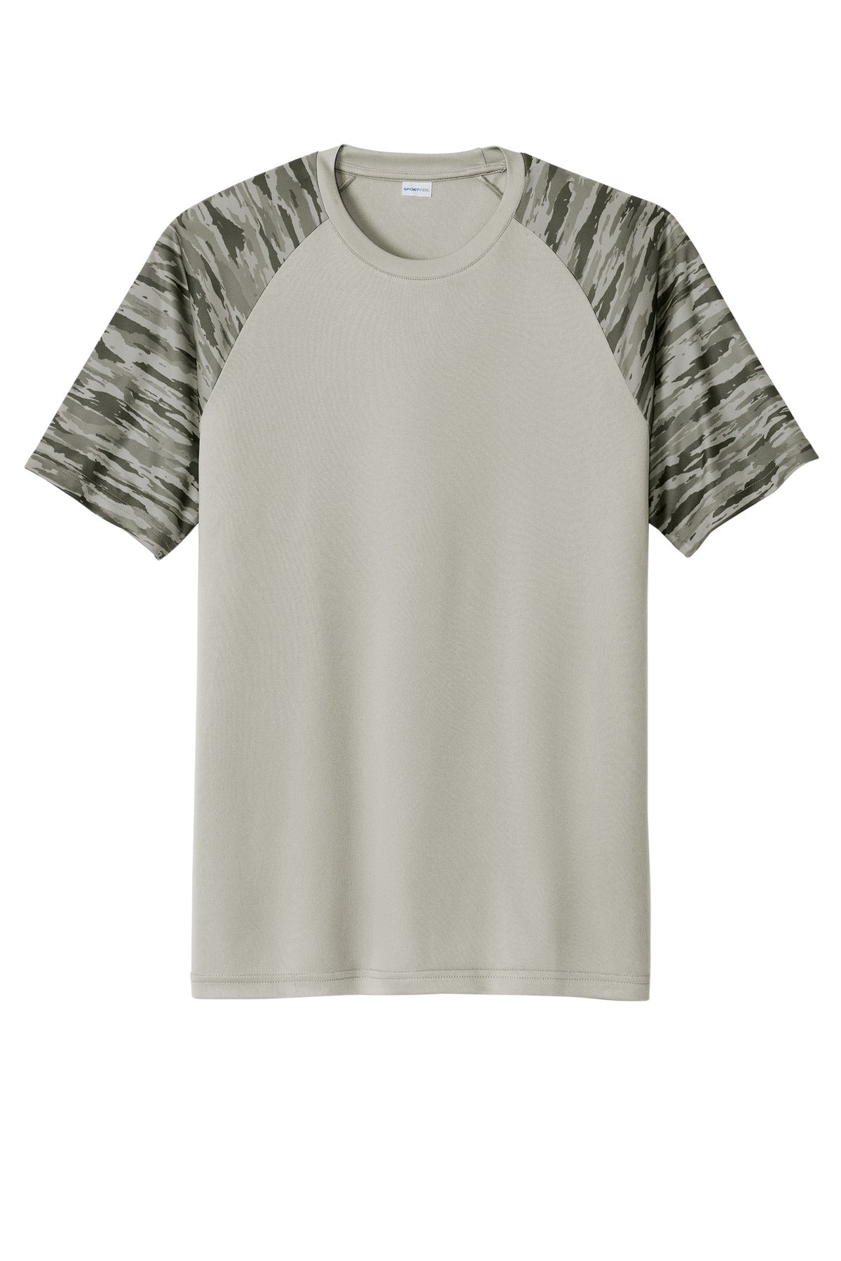 Front View of Silver Sport-Tek Drift Camo Colorblock Tee ST376