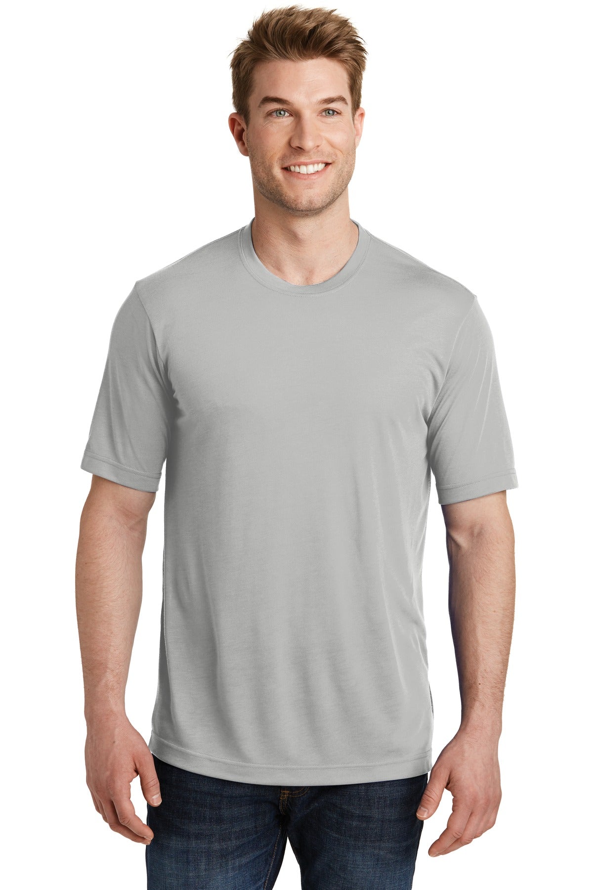 Front View of Silver Sport-Tek PosiCharge Competitor Cotton Touch Tee. ST450