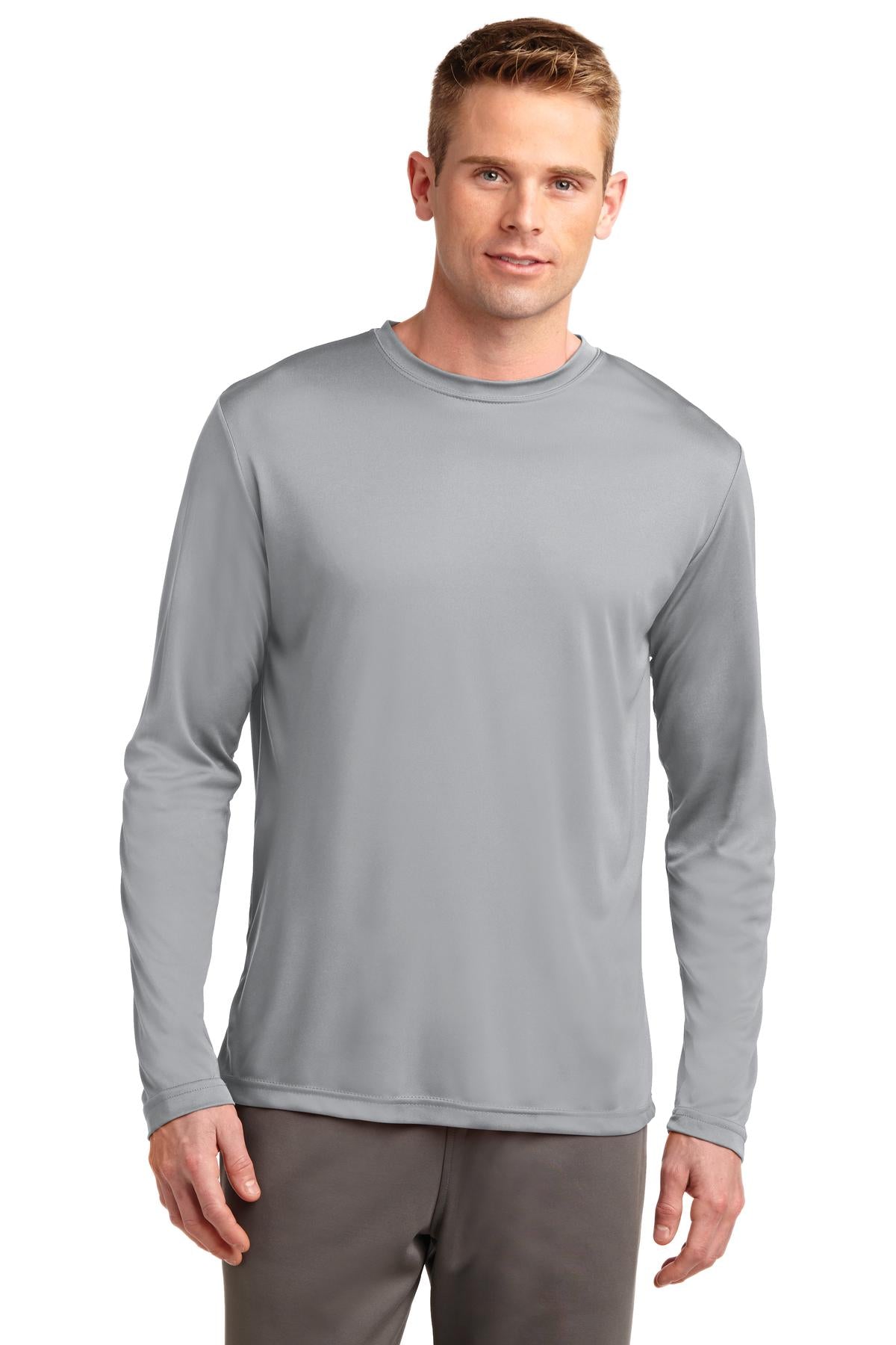 Front View of Silver Sport-Tek Tall Long Sleeve PosiCharge Competitor Tee. TST350LS