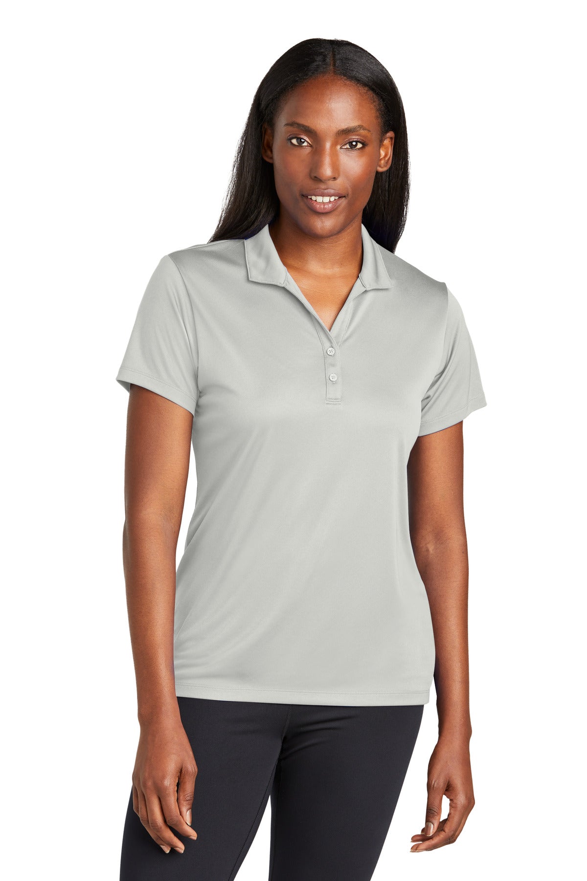 Front View of Silver Sport-Tek Women's PosiCharge Re-Compete Polo LST725
