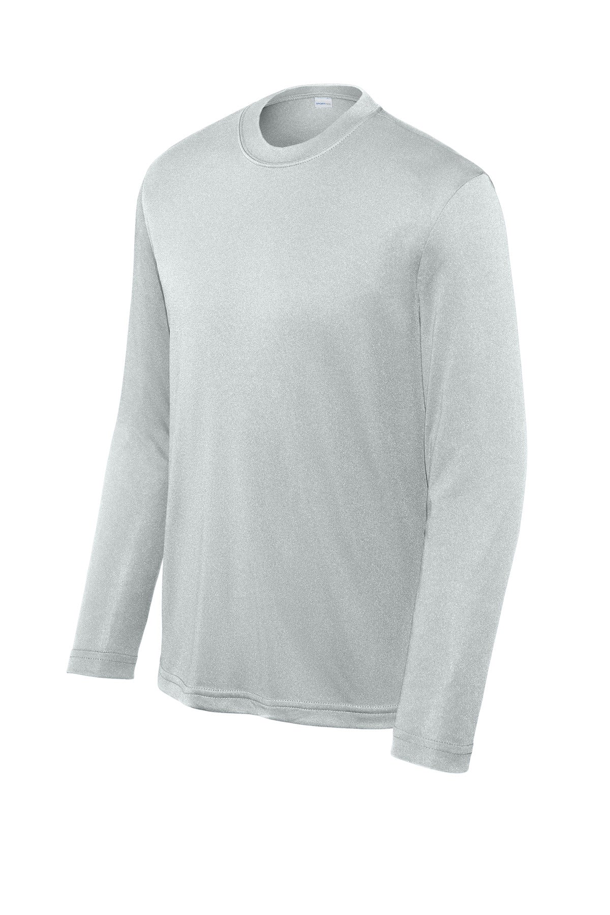Front View of Silver Sport-Tek Youth Long Sleeve PosiCharge Competitor Tee. YST350LS