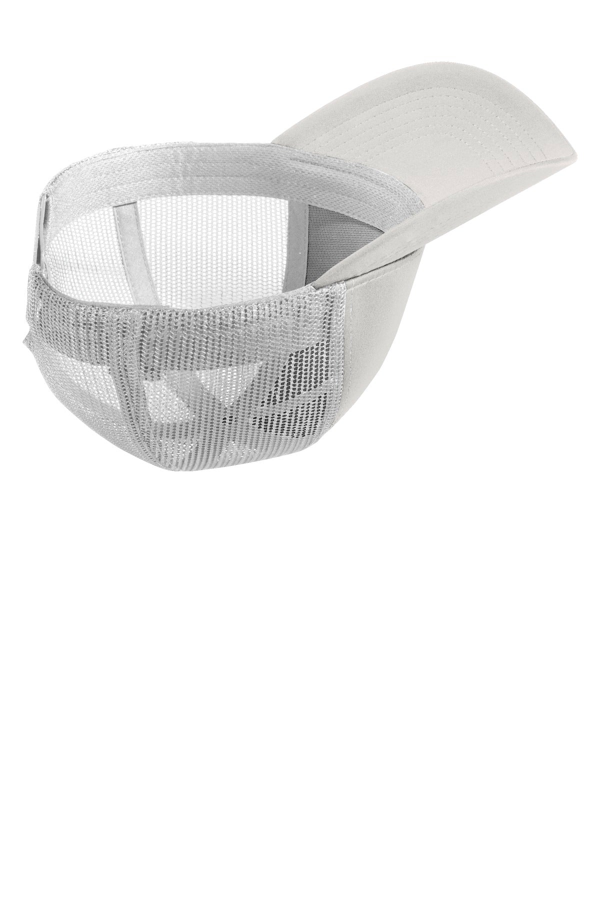 Front View of Silver/White Sport-Tek PosiCharge Competitor Mesh Back Cap. STC36
