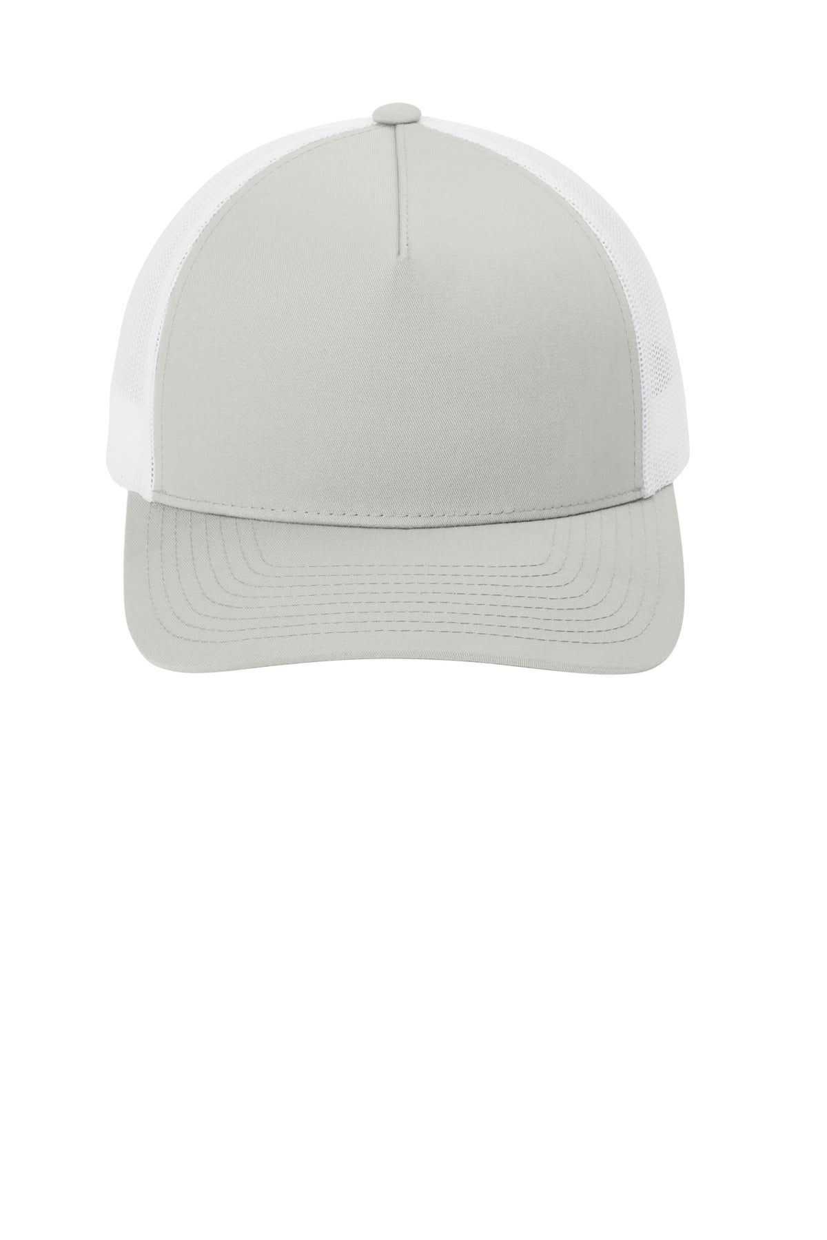 Front View of Silver/Wht Sport-Tek YP Classics Retro Trucker 5-Panel Cap STC54