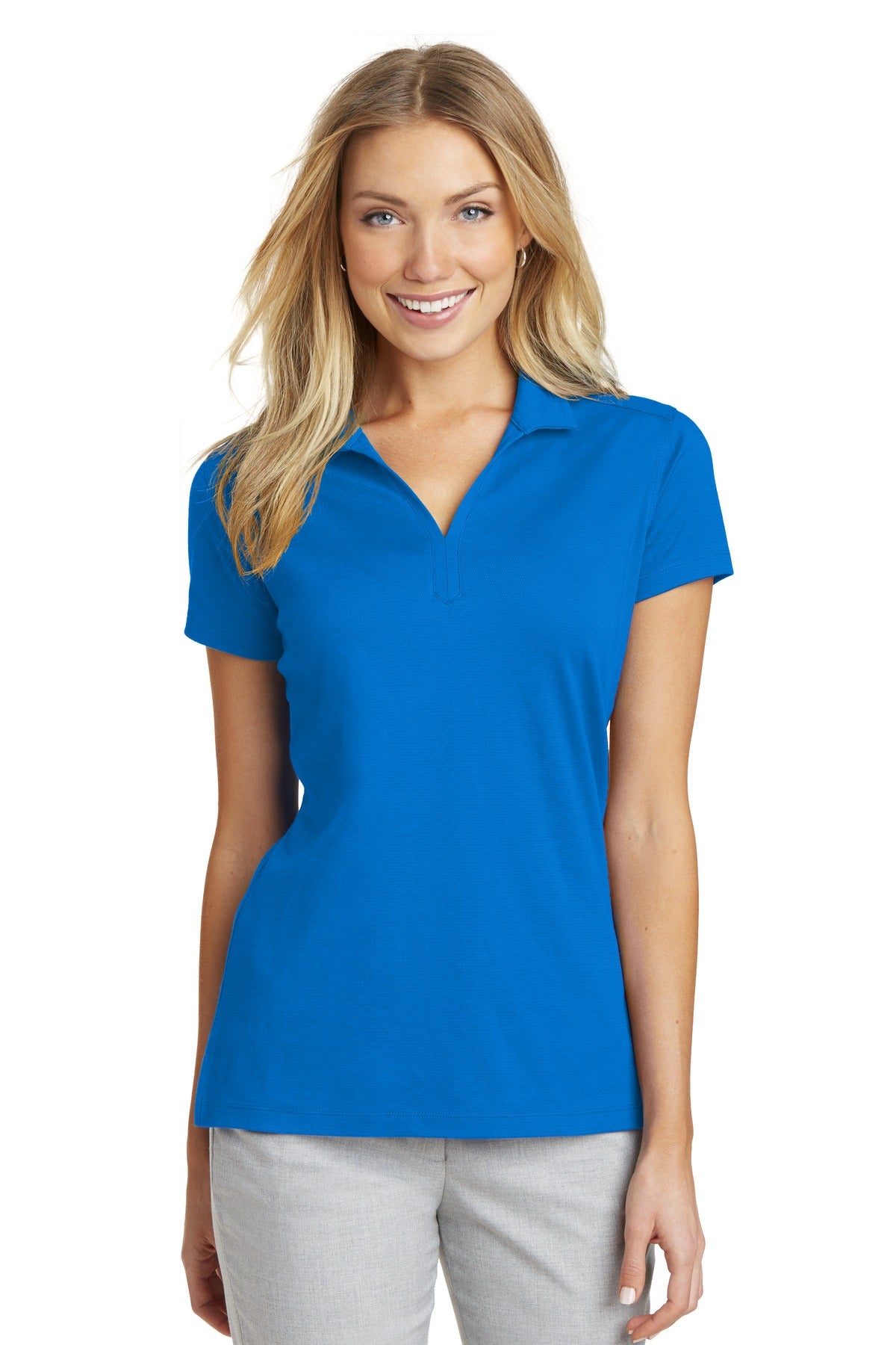 Front View of Skydiver Blue Port Authority Women's Rapid Dry Mesh Polo. L573