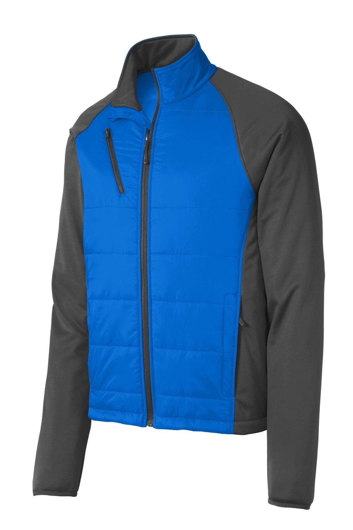 Front View of Skydvr Bl/GySt Port Authority Hybrid Soft Shell Jacket. J787