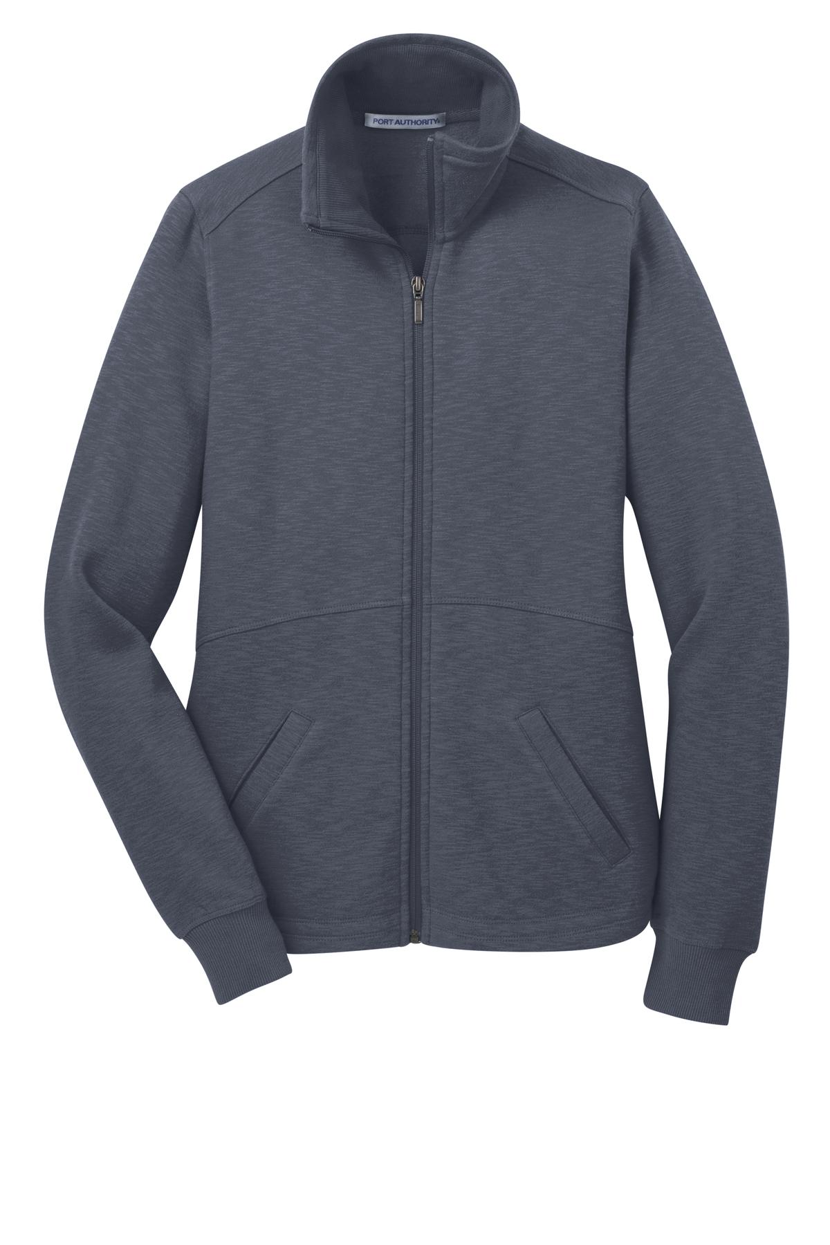 Front View of Slate Grey Port Authority Women's Slub Fleece Full-Zip Jacket. L293