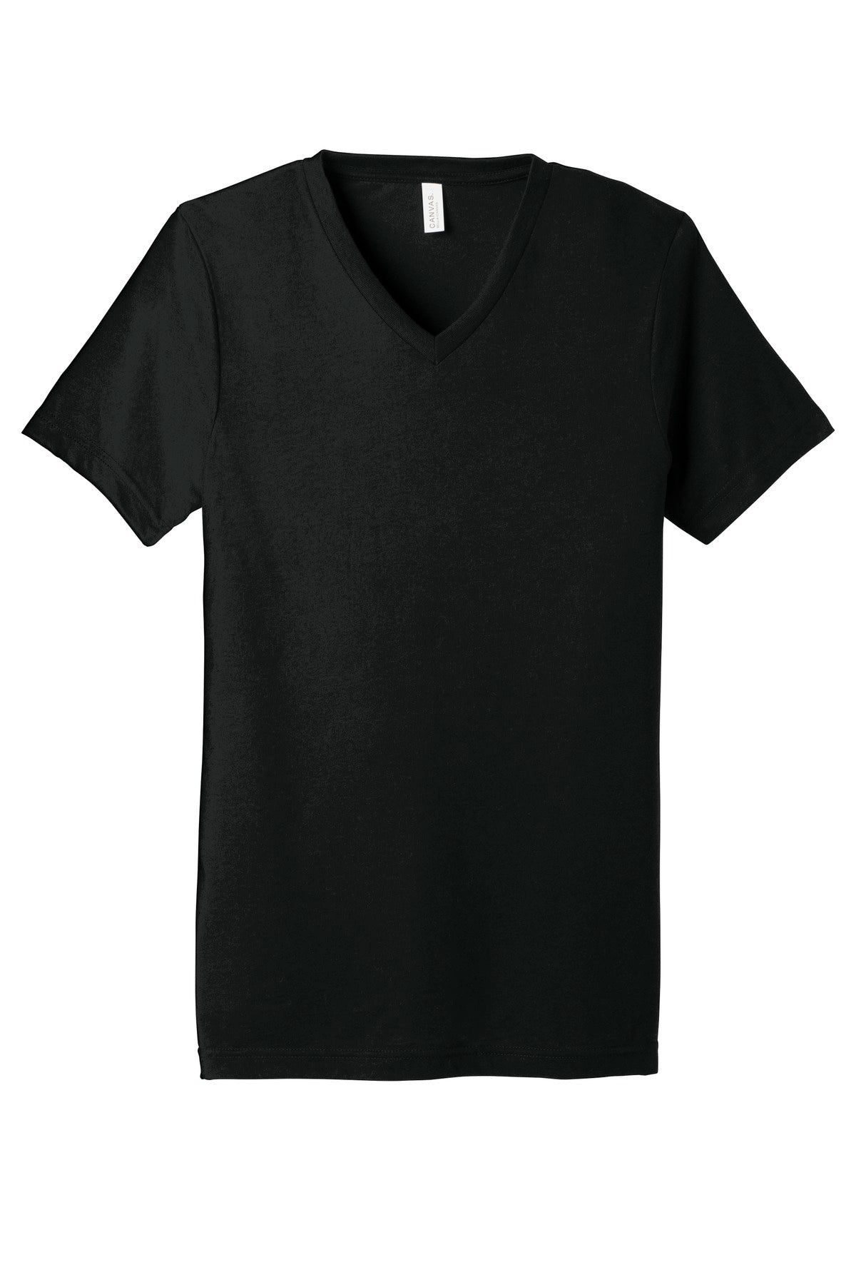 Front View of Sld Black TB BELLA+CANVAS Unisex Triblend Short Sleeve V-Neck Te. BC3415