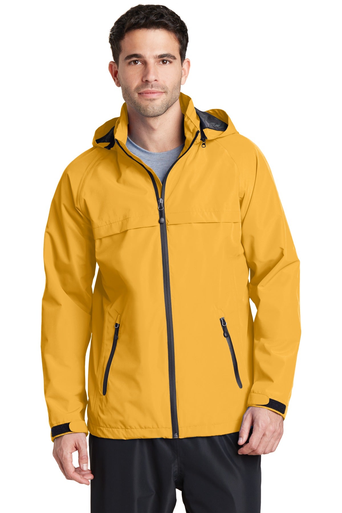 Front View of Slicker Yellow Port Authority Torrent Waterproof Jacket. J333