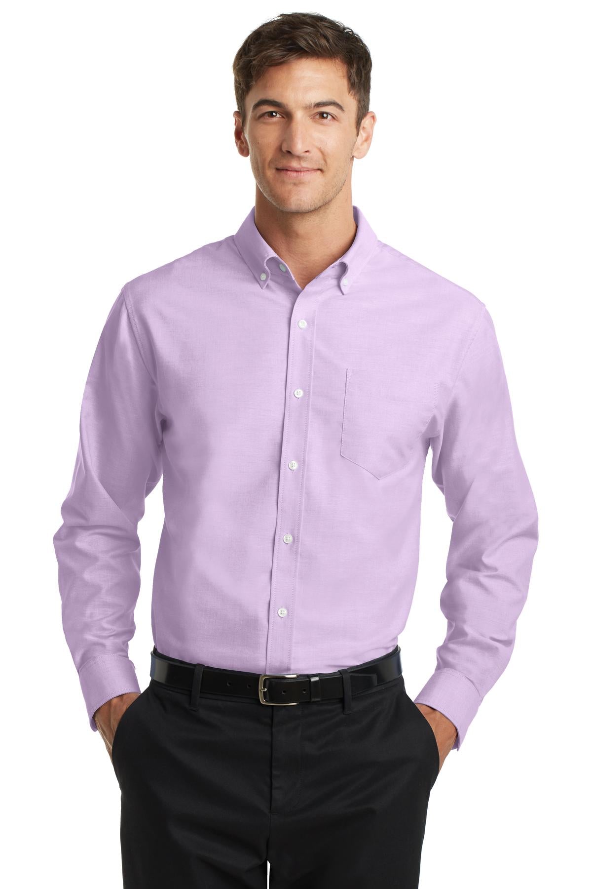 Front View of Soft Purple Port Authority SuperPro Oxford Shirt. S658