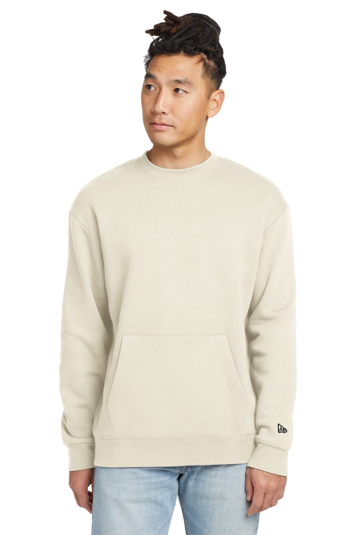 Front View of SoftBeige New Era Heritage Fleece Pocket Crew NEA527