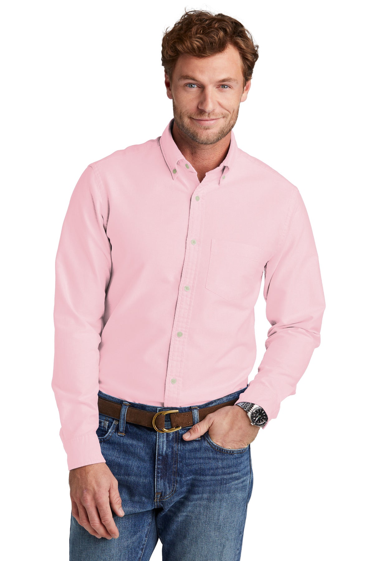 Front View of SoftPink Brooks Brothers Casual Oxford Cloth Shirt BB18004