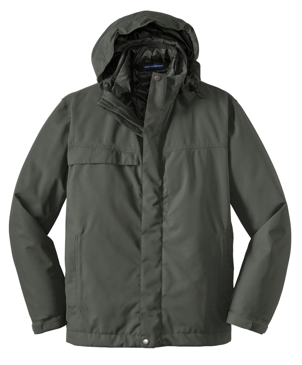 Front View of Spruce Green Port Authority Herringbone 3-in-1 Parka. J302