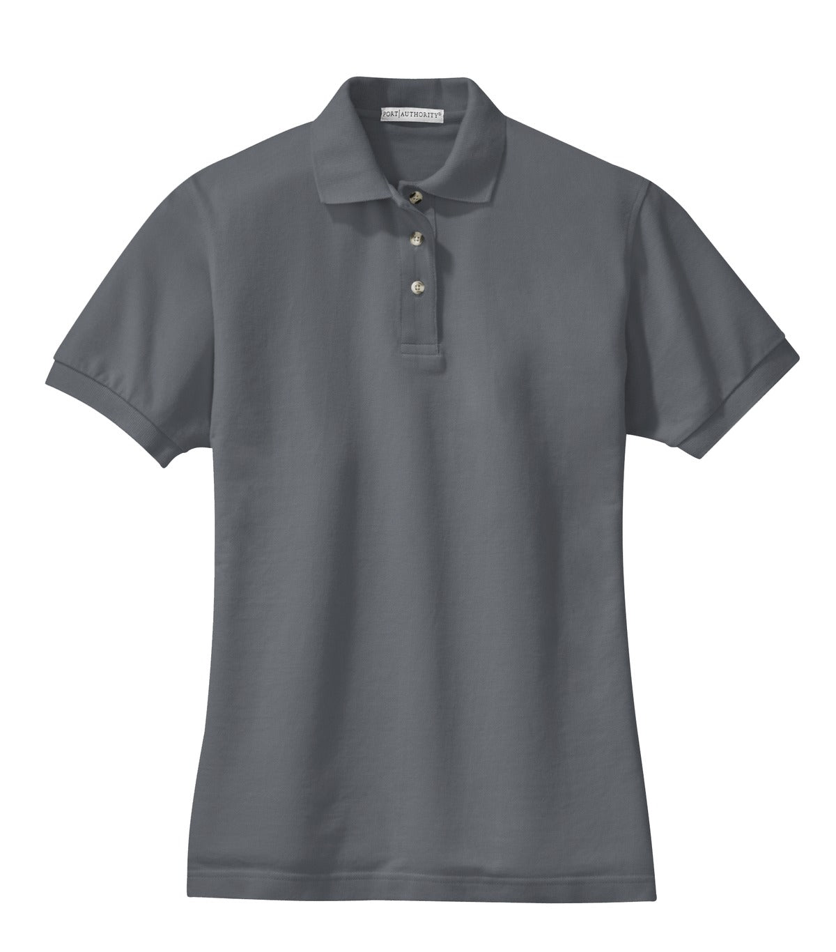 Front View of Steel Grey Port Authority Women's Heavyweight Cotton Pique Polo. L420