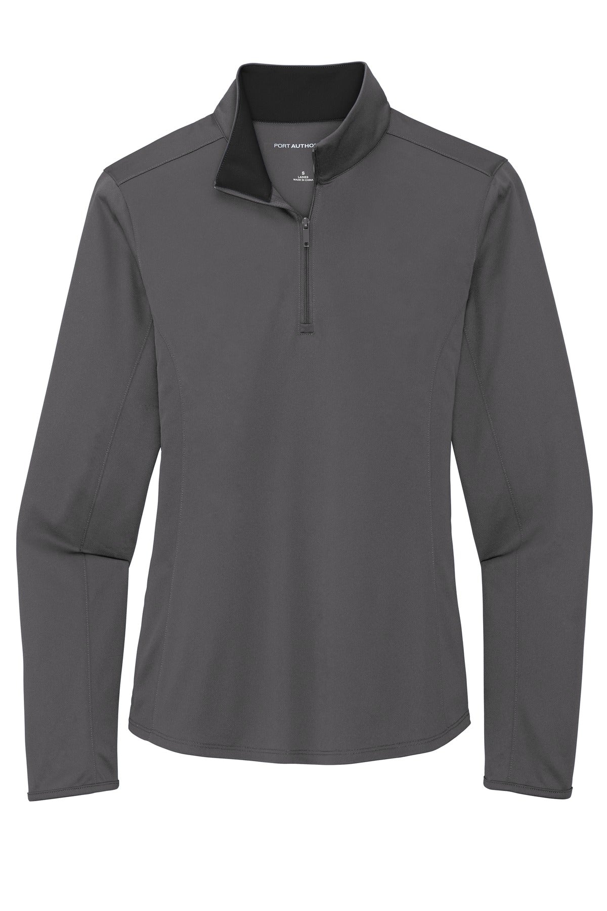 Front View of Steel Grey/Blk Port Authority Women's Silk Touch Performance 1/4-Zip LK584