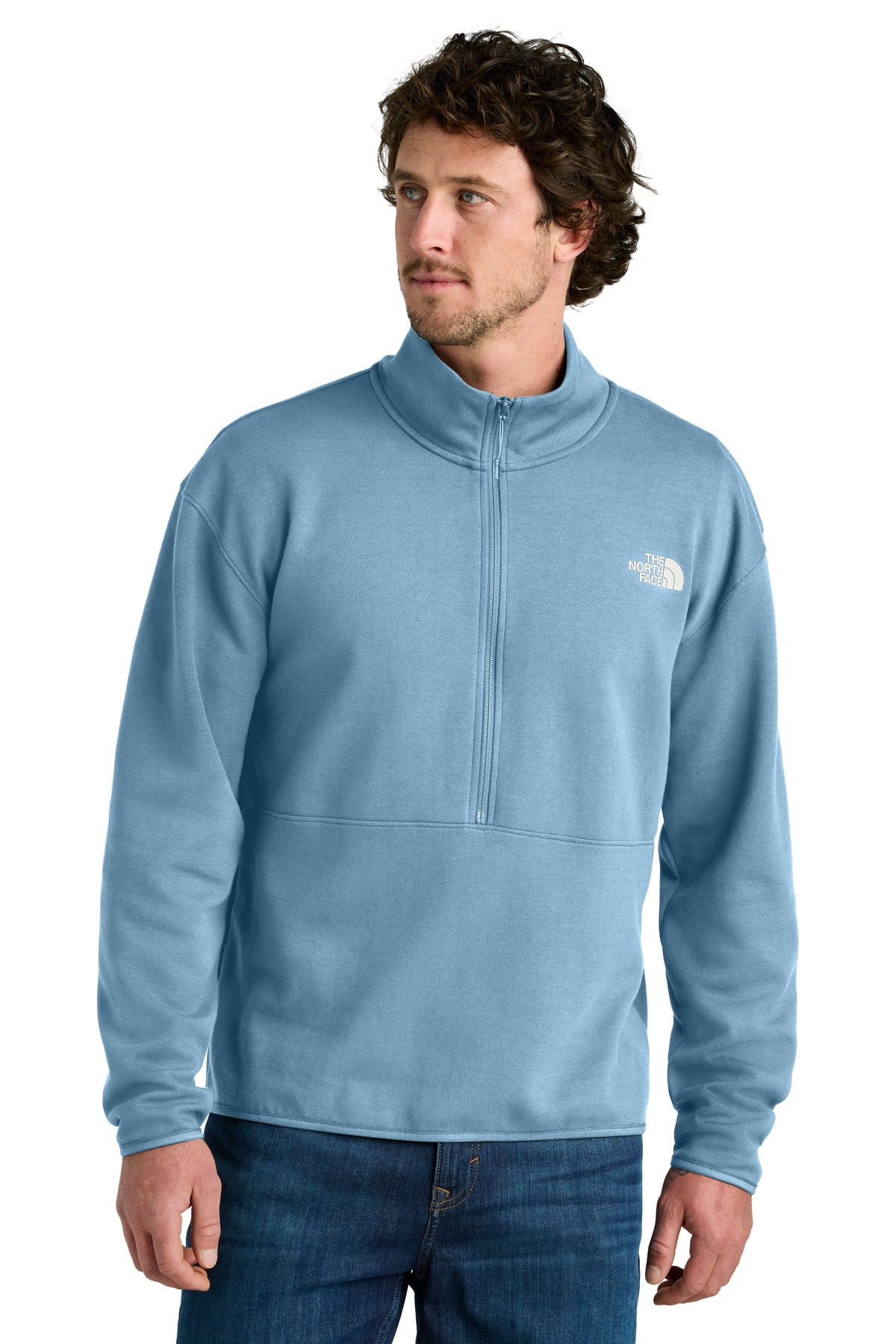Front View of SteelBlue The North Face Double-Knit 1/2-Zip Fleece NF0A8C5G