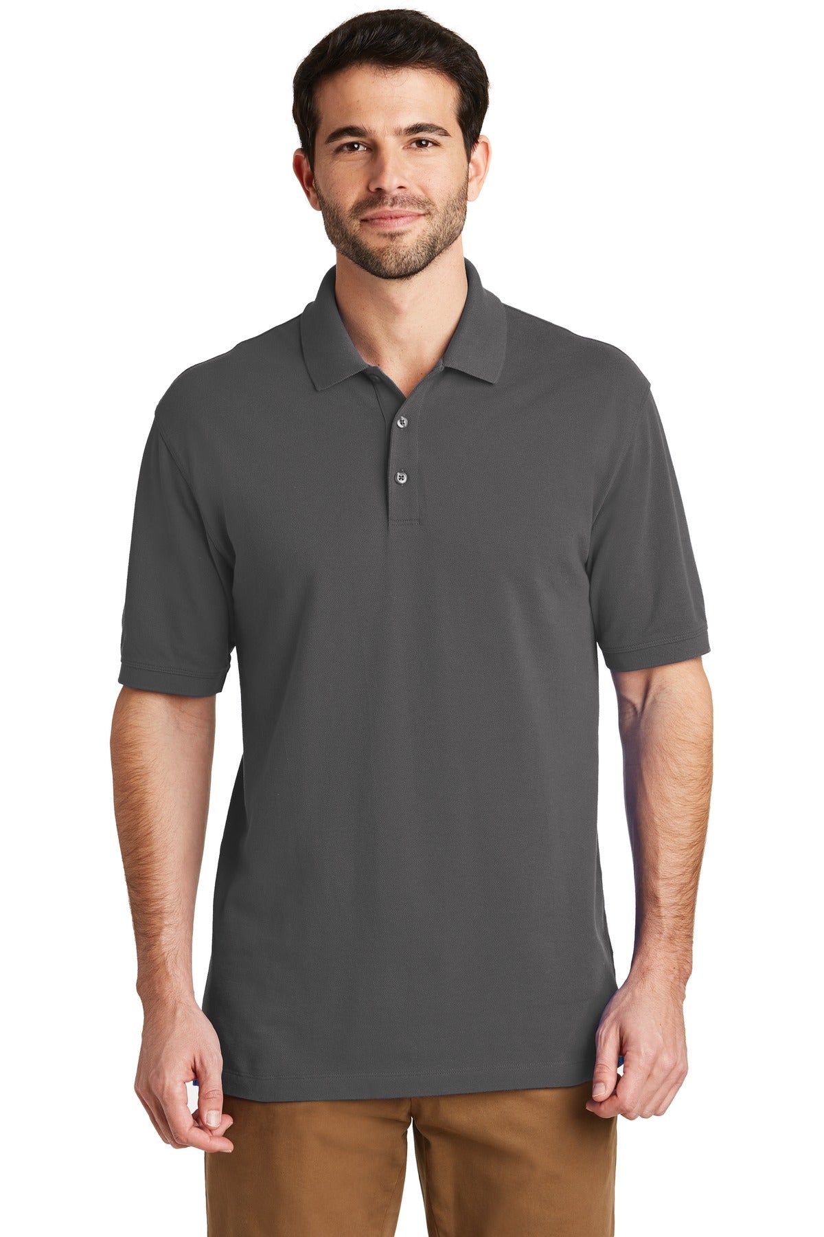 Front View of Sterling Grey Port Authority EZCotton Polo. K8000