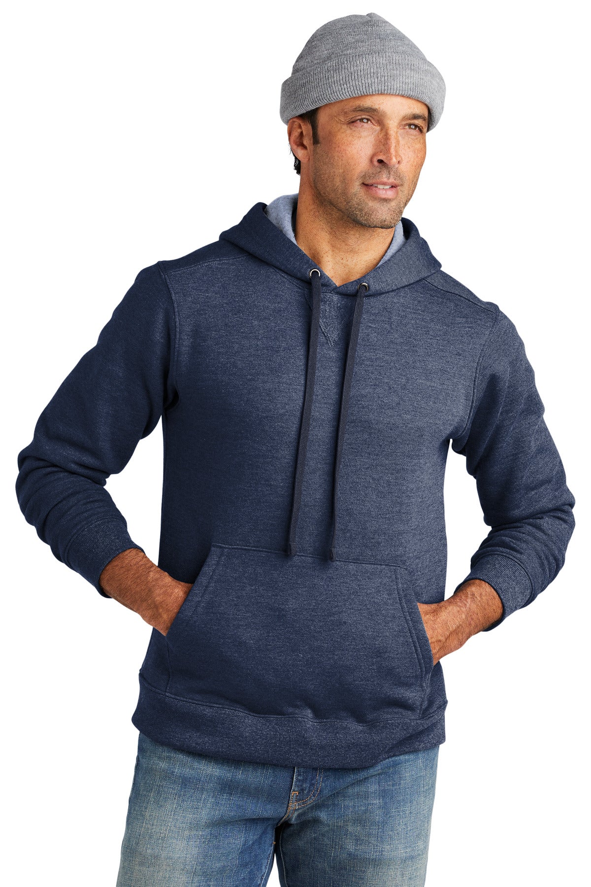 Front View of StgNvyHtr Volunteer Knitwear Chore Fleece Pullover Hoodie VL130H