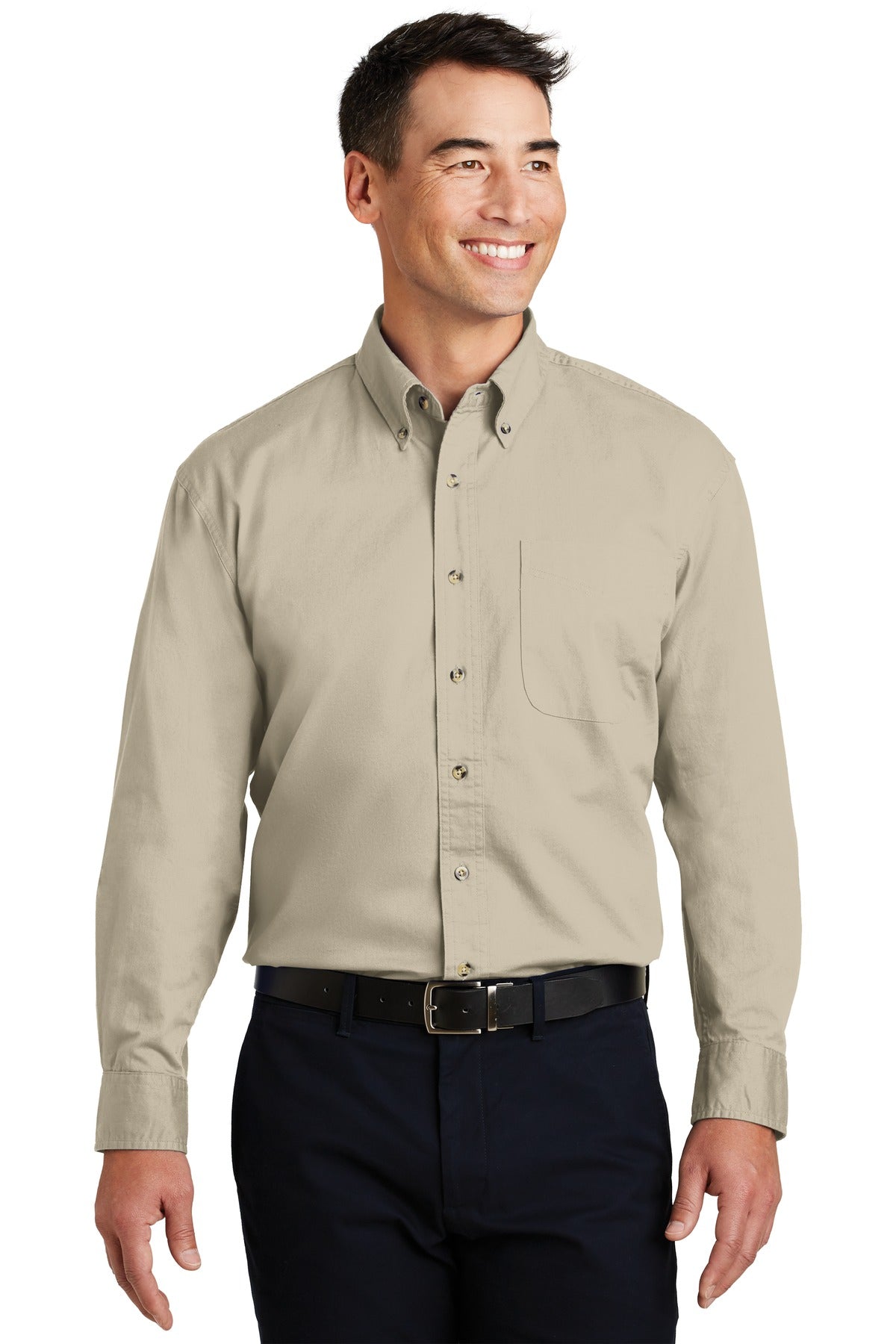 Front View of Stone Port Authority Long Sleeve Twill Shirt. S600T