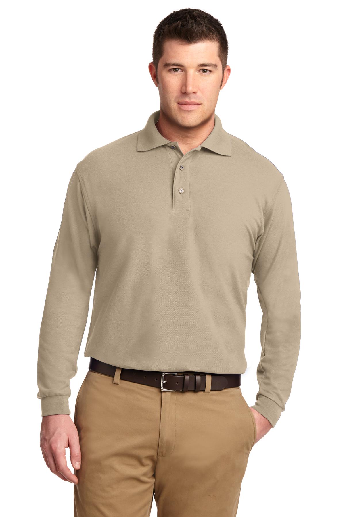 Front View of Stone Port Authority Silk Touch Long Sleeve Polo. K500LS