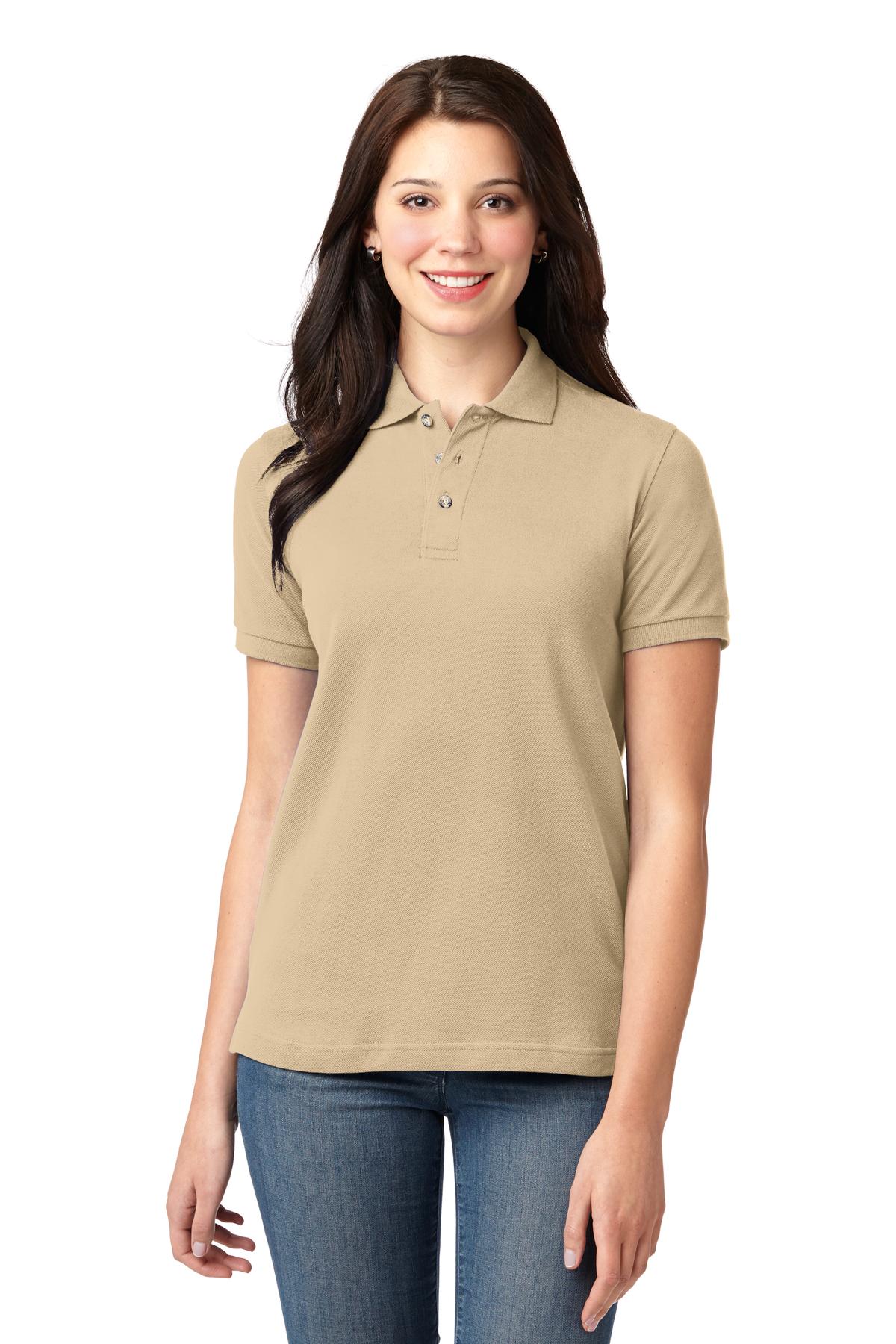 Front View of Stone Port Authority Women's Heavyweight Cotton Pique Polo. L420