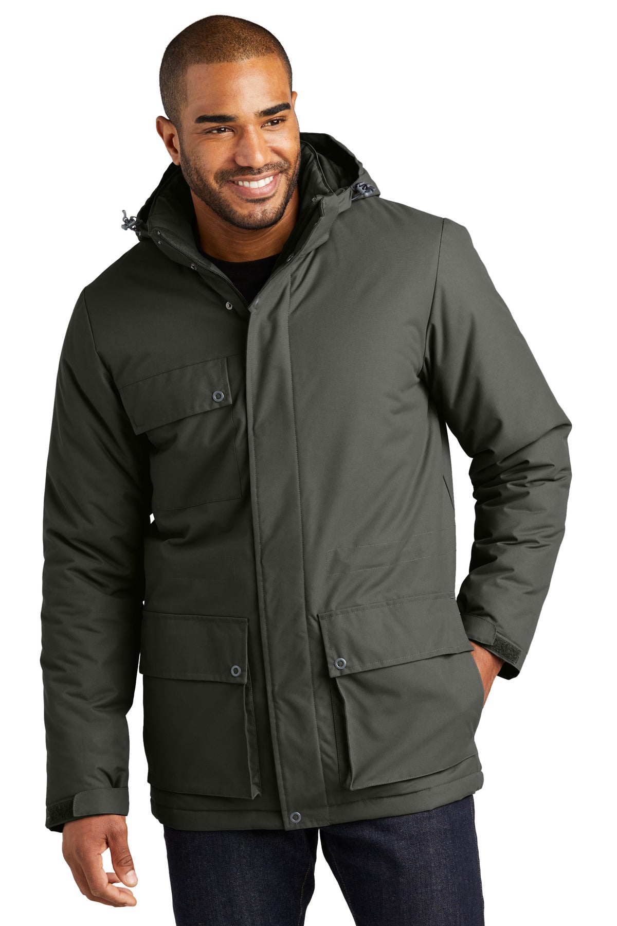 Front View of StormGrey Port Authority Excursion Parka J599