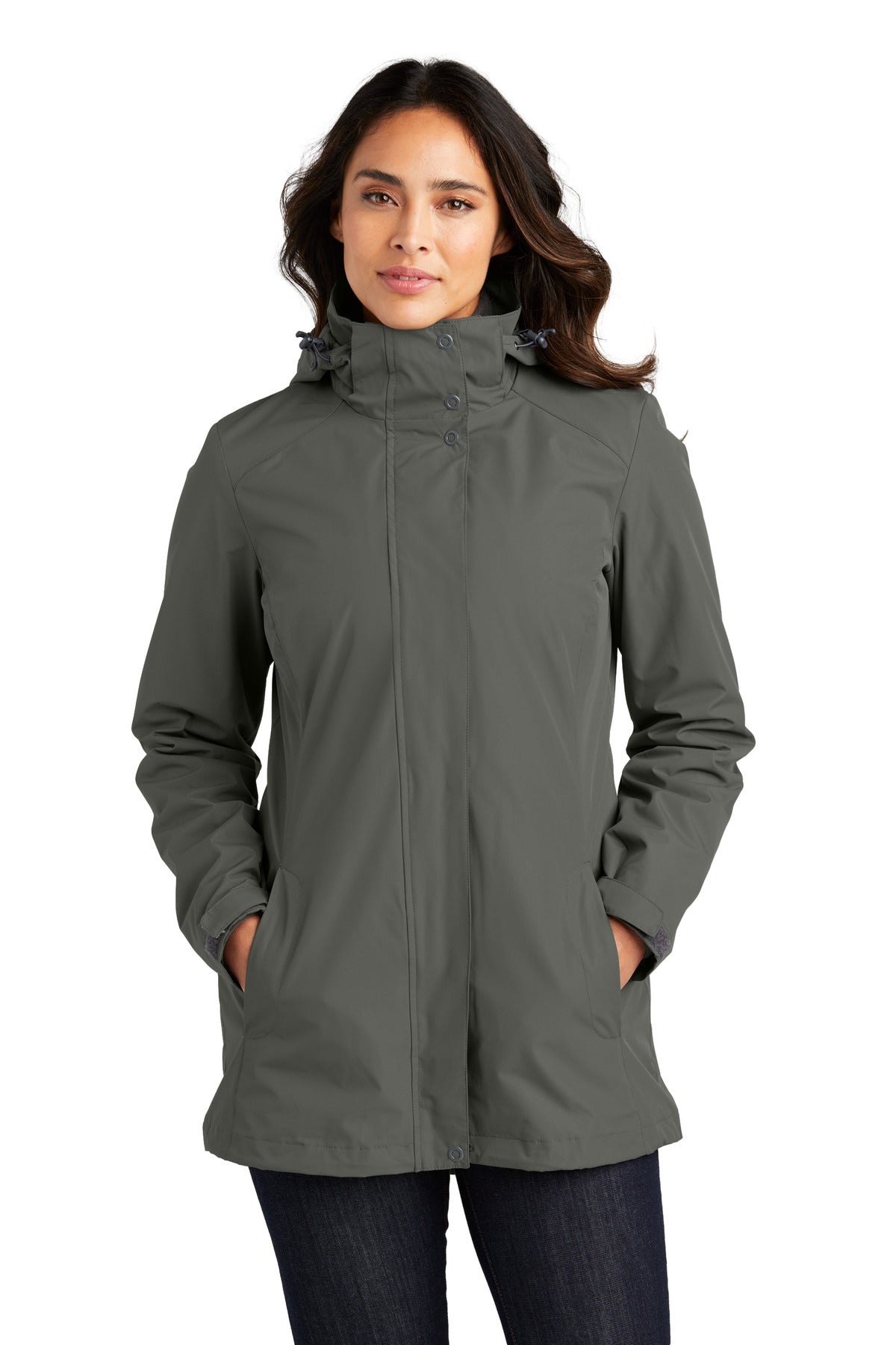 Front View of StormGrey Port Authority Women's All-Weather 3-in-1 Jacket L123