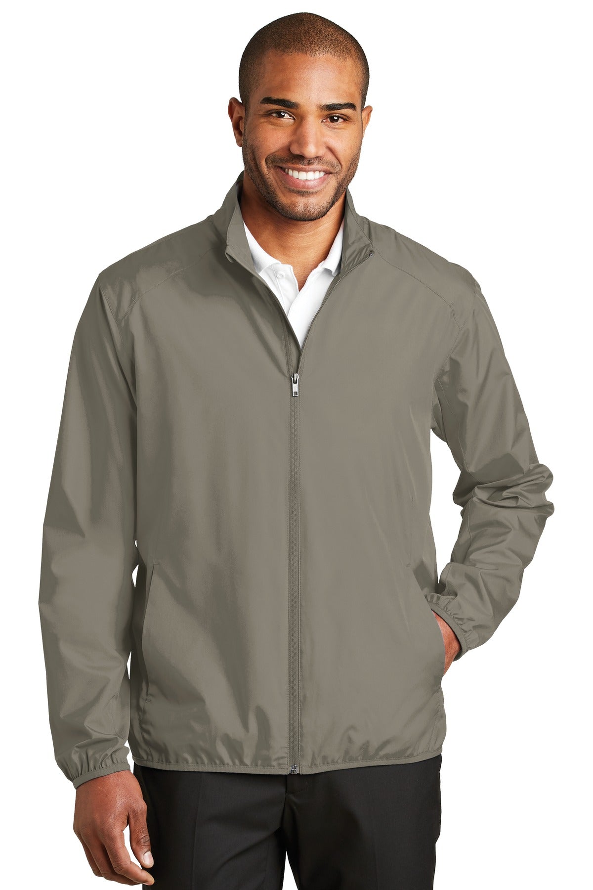 Front View of Stratus Grey Port Authority Zephyr Full-Zip Jacket. J344
