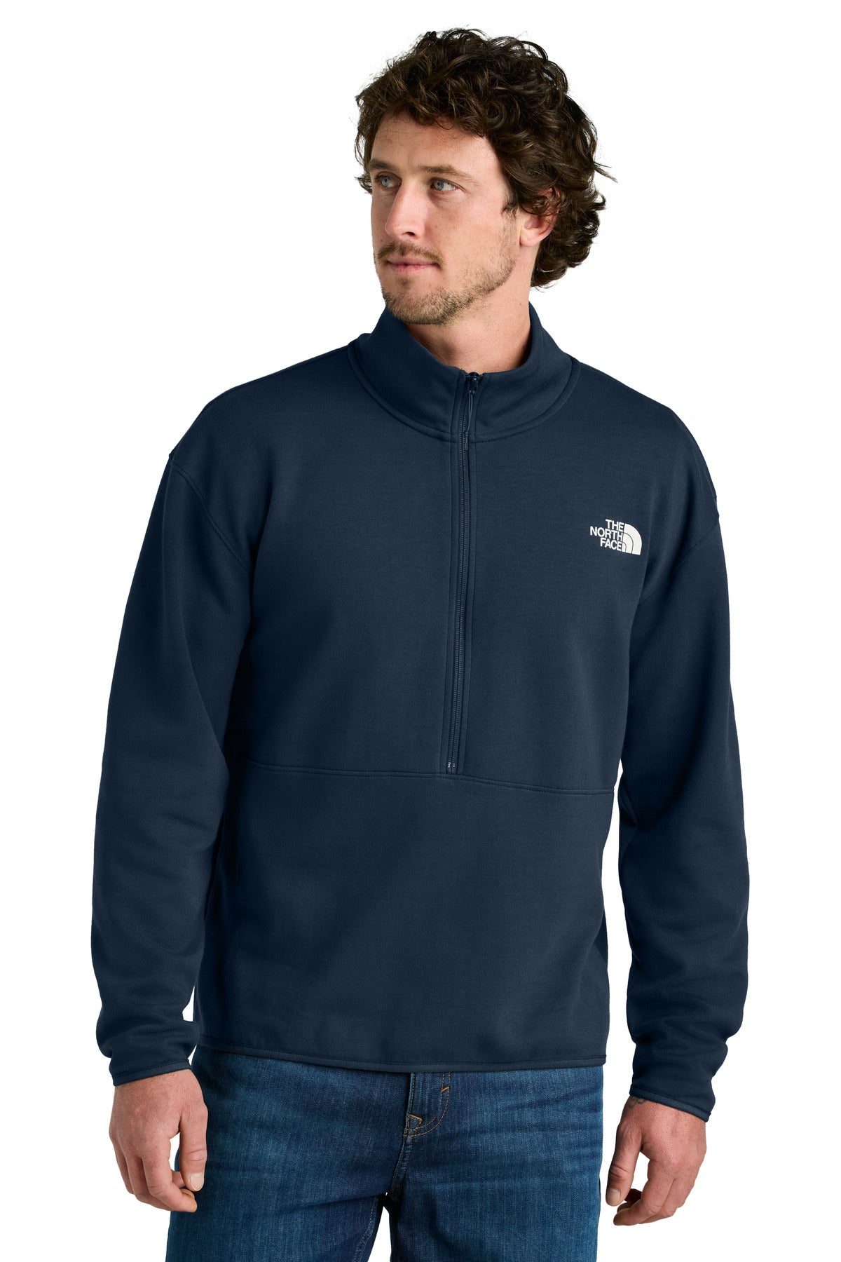 Front View of SummitNavy The North Face Double-Knit 1/2-Zip Fleece NF0A8C5G
