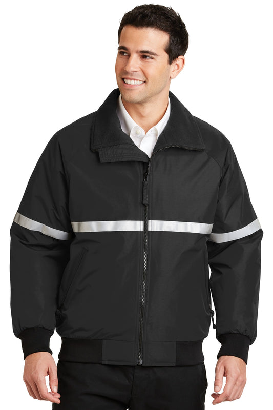 Front View of T Bk/T Bk/Refl Port Authority Challenger Jacket with Reflective Taping J754R