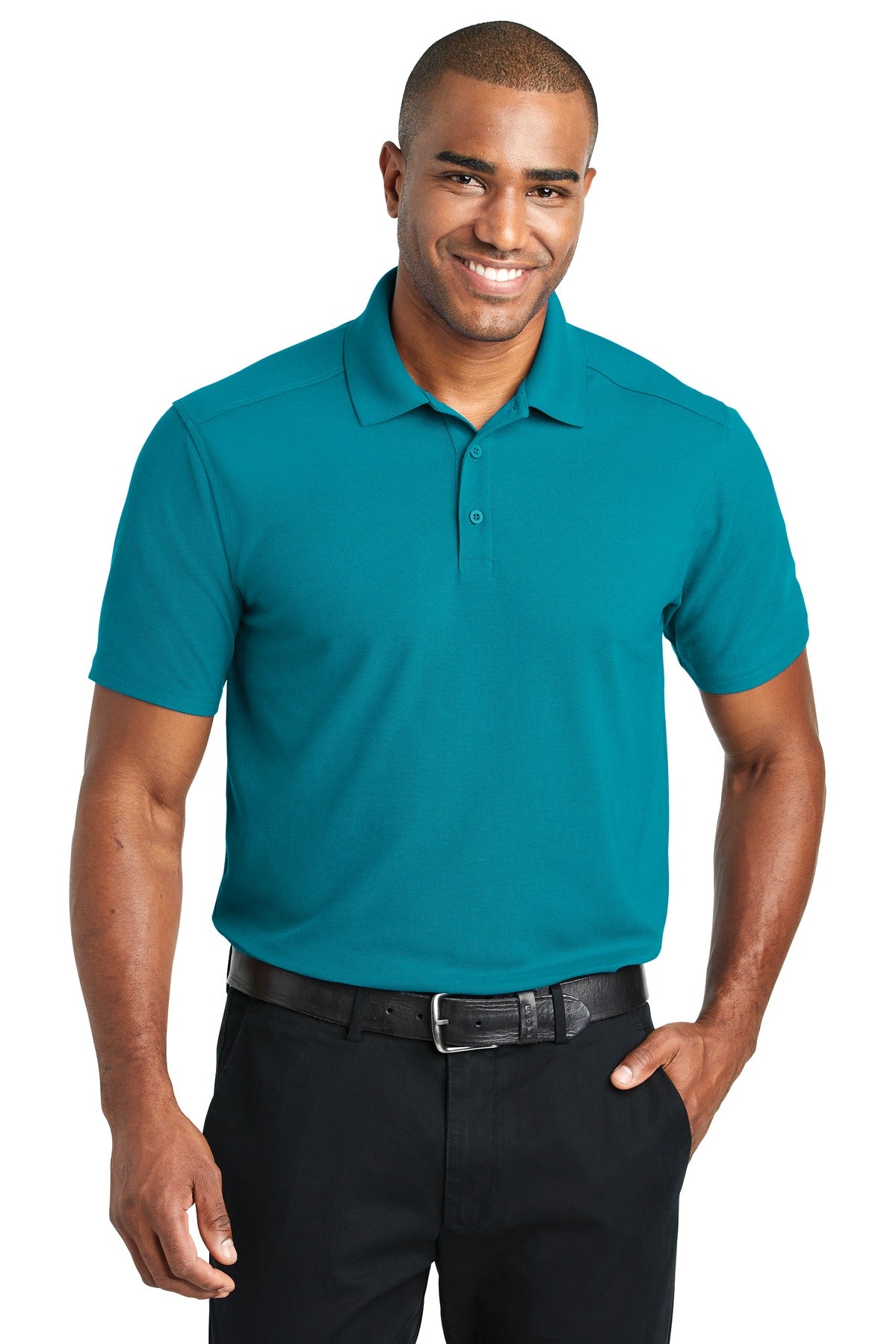 Front View of Teal Port Authority EZPerformance Pique Polo. K600