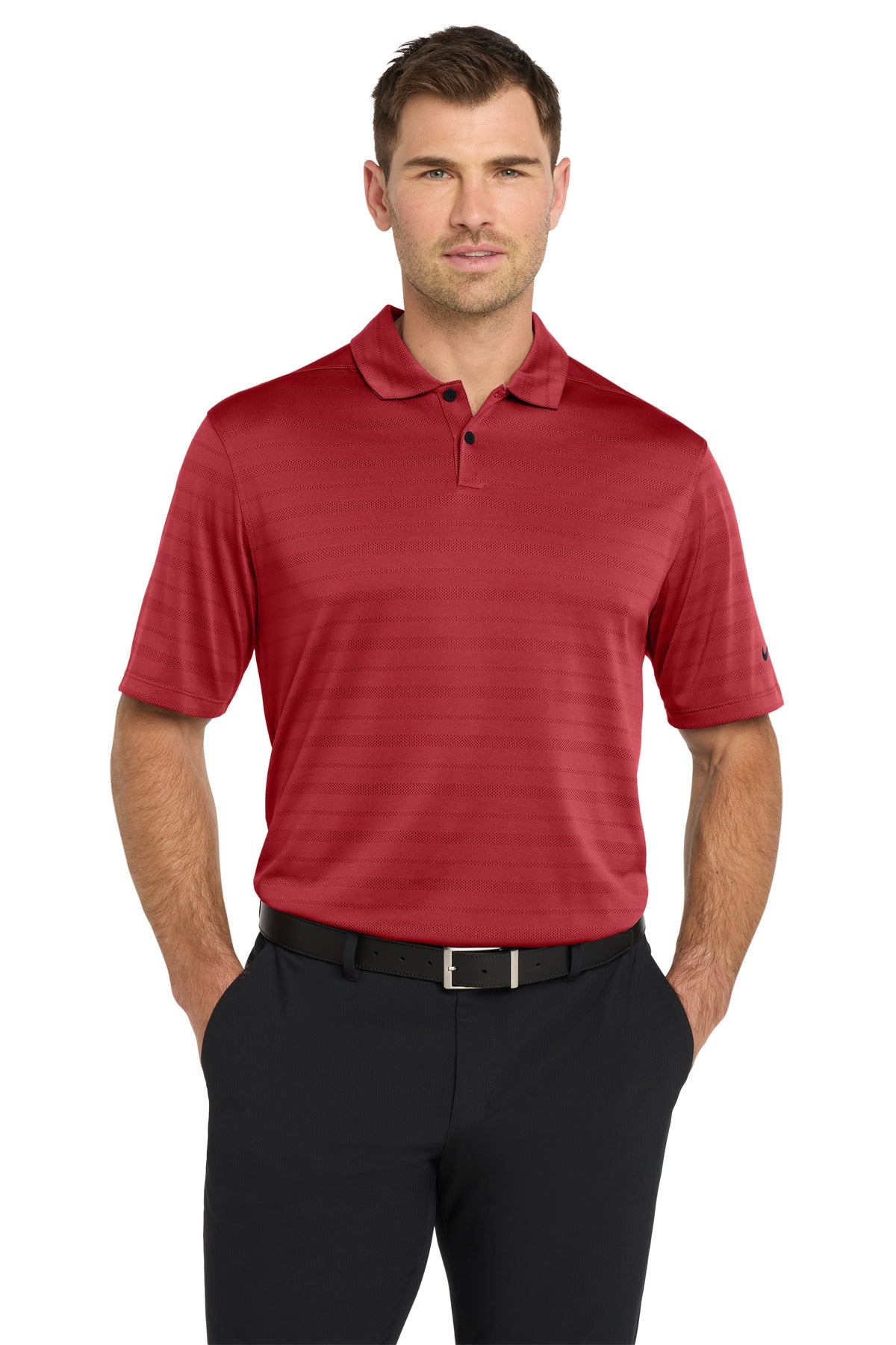 Front View of TeamRed Nike Dri-FIT Vapor Jacquard Polo NKDC2115