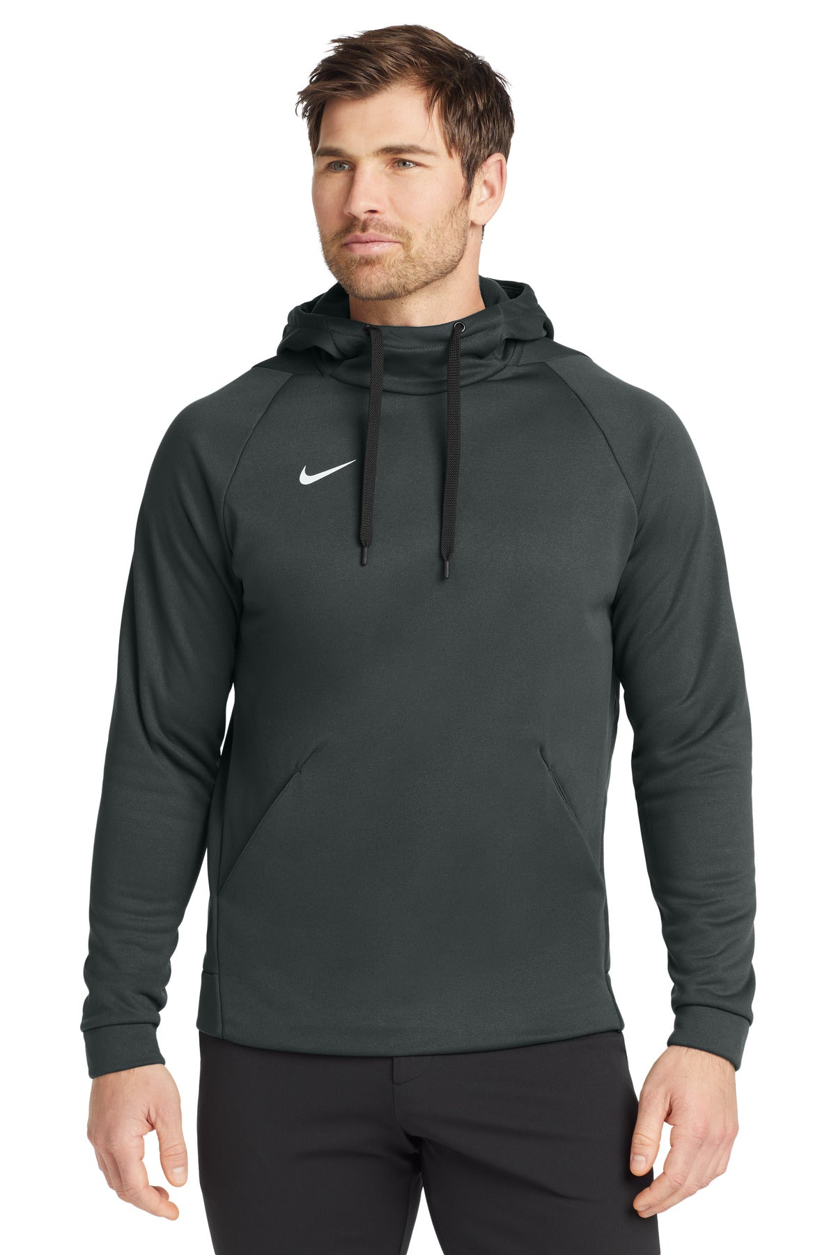 Front View of Tm Anthracite Nike Therma-FIT Pullover Fleece Hoodie CN9473