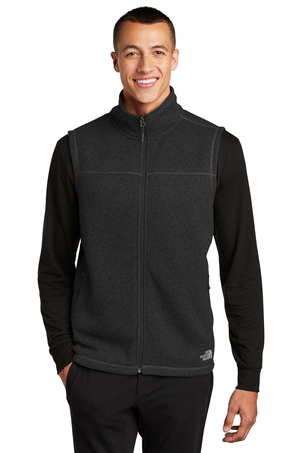 Front View of TNF Black Hthr The North Face Sweater Fleece Vest NF0A47FA